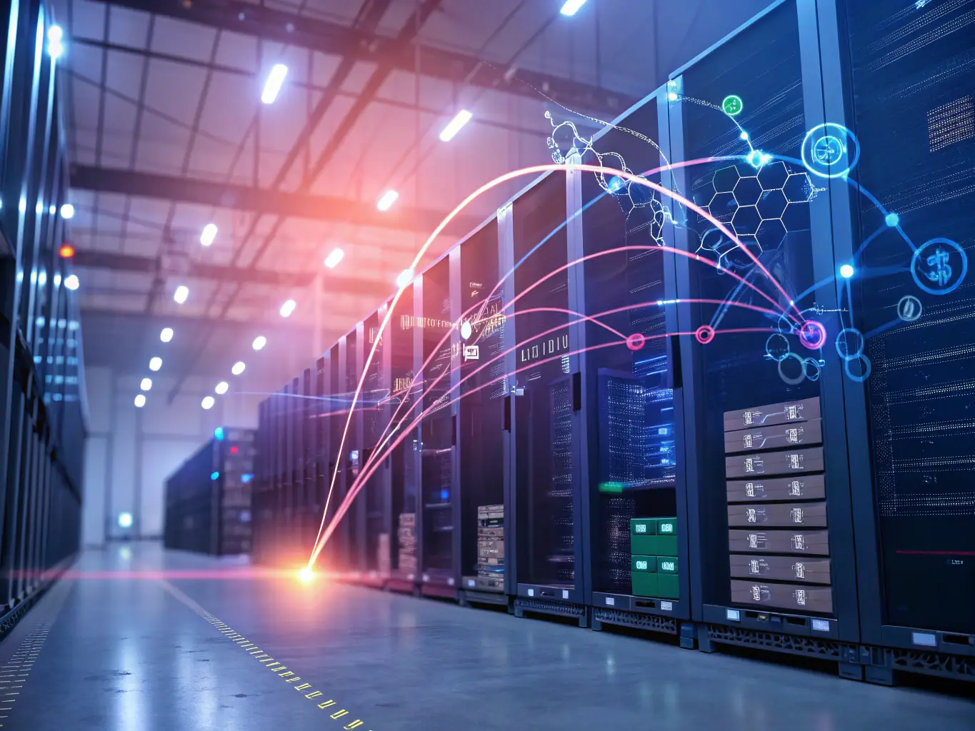 An AI-powered system optimizing business processes, illustrating Axioma IT & AI Consulting's AI integration services. The image should highlight the efficiency and innovation brought by AI.